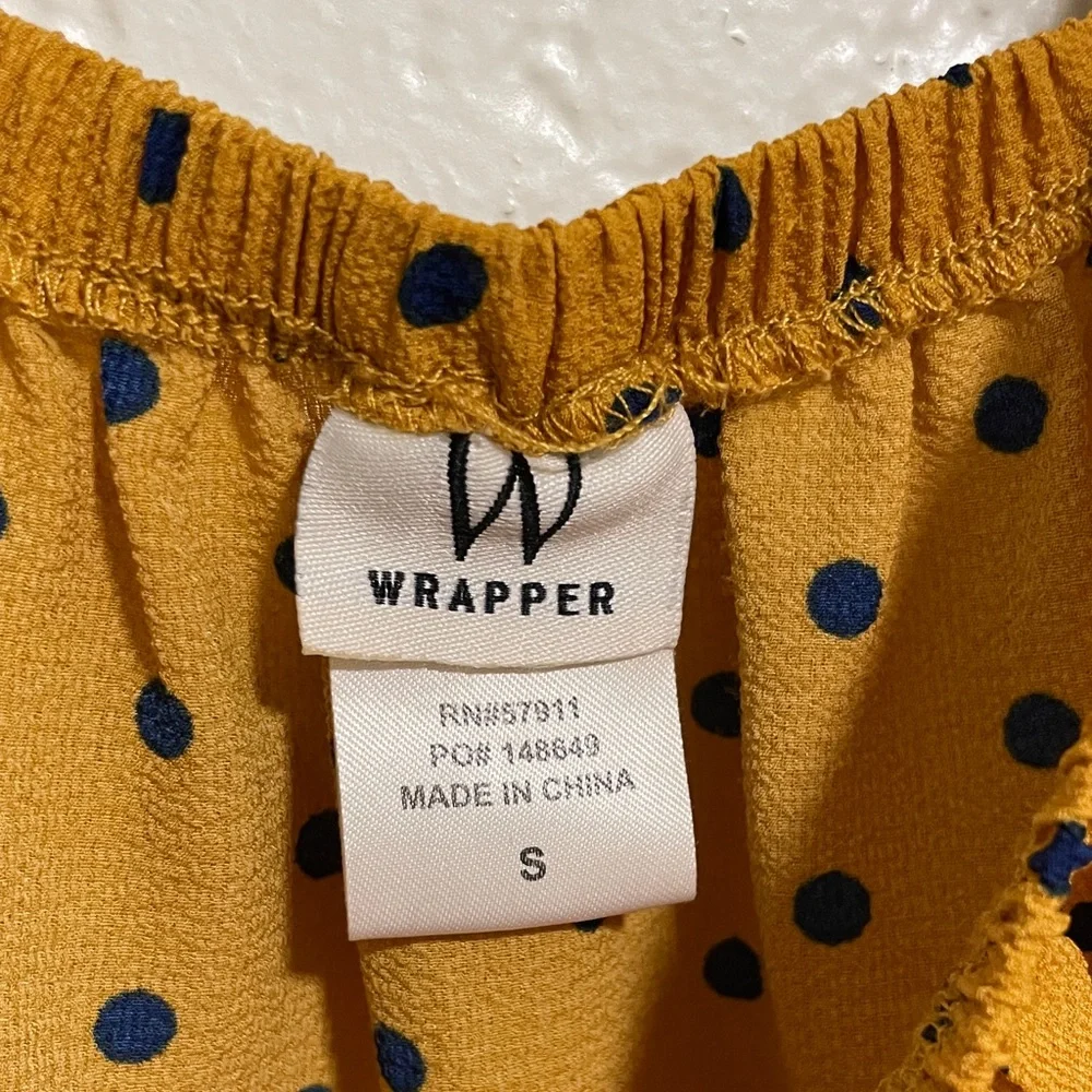 Wrapper Mustard Polka Dot Midi Dress with Navy Accent - Picture 2 of 11
